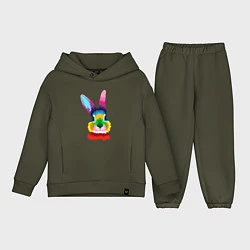 Детский костюм оверсайз Радужный кролик, цвет: хаки