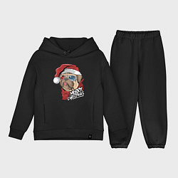 Детский костюм оверсайз Pug merry christmas, цвет: черный