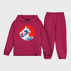 Детский костюм оверсайз Японская волна с котами, цвет: маджента