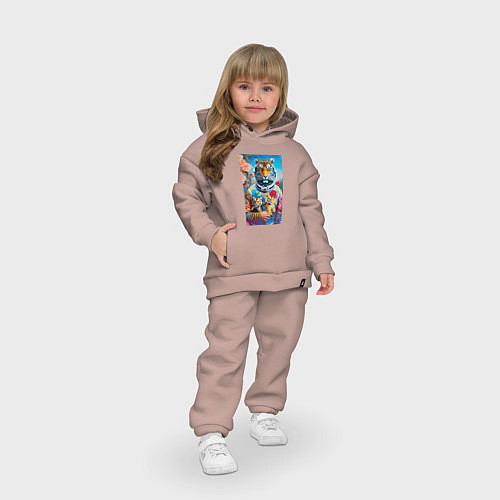 Детский костюм оверсайз Тигрица - космонавт с тигрятами - нейросеть / Пыльно-розовый – фото 3
