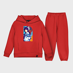 Детский костюм оверсайз Девочка-волчонок и волк - аниме - нейросеть, цвет: красный