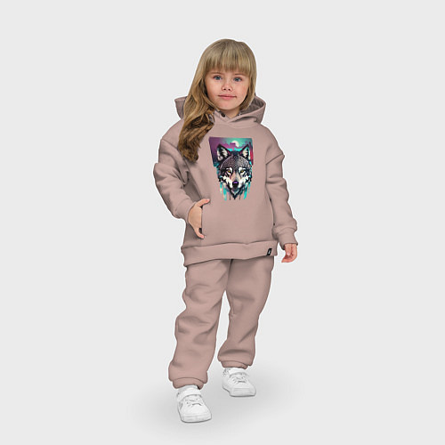 Детский костюм оверсайз Морда волка - акварель / Пыльно-розовый – фото 3