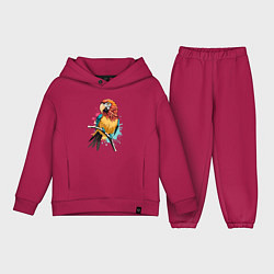 Детский костюм оверсайз Акварельный попугай, цвет: маджента
