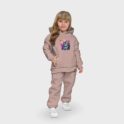 Детский костюм оверсайз Кот в стиле полигональном / Пыльно-розовый – фото 3