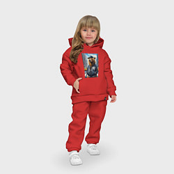Детский костюм оверсайз Крутой медведь житель Нью-Йорка - нейросеть, цвет: красный — фото 2