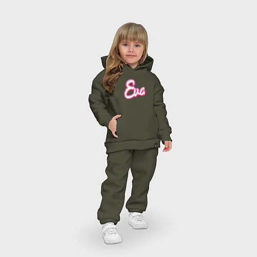 Детский костюм оверсайз Ева в стиле барби - объемный шрифт / Хаки – фото 3