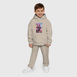 Детский костюм оверсайз Барби в кожаных шортах - модница, цвет: миндальный — фото 2