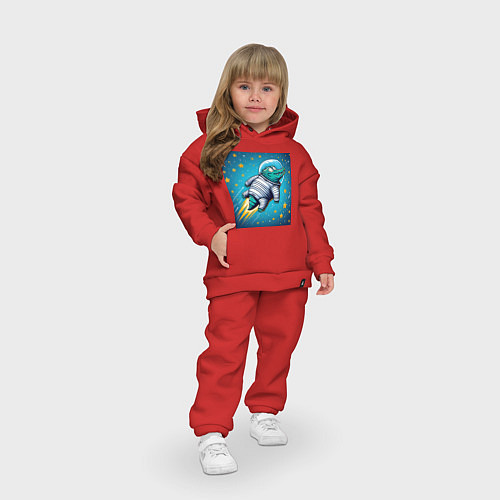 Детский костюм оверсайз Крокодил летит в космосе / Красный – фото 3