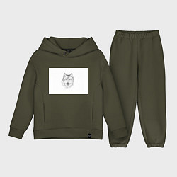 Детский костюм оверсайз Нарисованный волк зубами щёлк, цвет: хаки