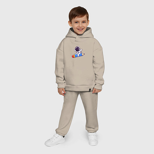 Детский костюм оверсайз Космонавт и карандаш / Миндальный – фото 4
