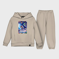 Детский костюм оверсайз Инопланетянин следит за космонавтом - Майнкрафт, цвет: миндальный