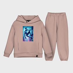 Детский костюм оверсайз Чувак-паук висит на стене небоскрёба, цвет: пыльно-розовый