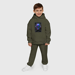 Детский костюм оверсайз Неоновый череп в наушниках, цвет: хаки — фото 2