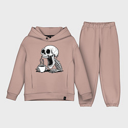 Детский костюм оверсайз Skeleton with coffee, цвет: пыльно-розовый