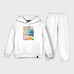 Детский костюм оверсайз Абстрактная картина с морем и цветами, цвет: белый