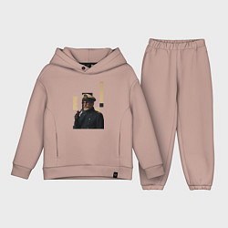 Детский костюм оверсайз Мужчина капитан с трубкой поп-арт ретро 1970-е, цвет: пыльно-розовый