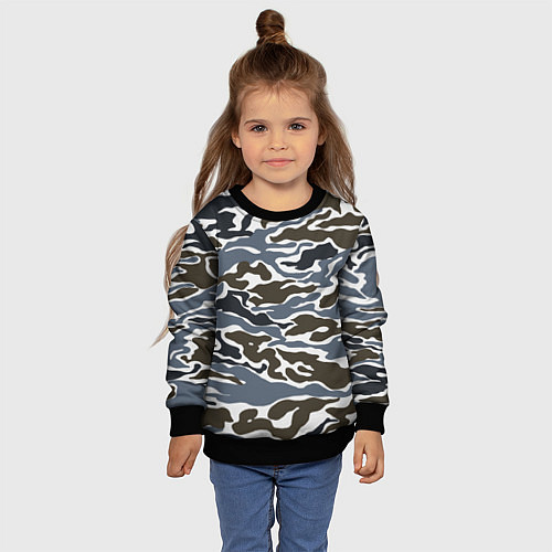 Детский свитшот Камуфляж зимний: болотный/синий / 3D-Черный – фото 4