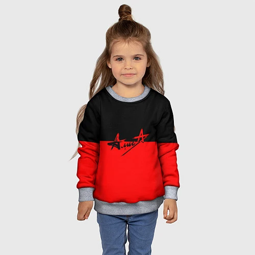 Детский свитшот АлисА: Черный & Красный / 3D-Меланж – фото 4