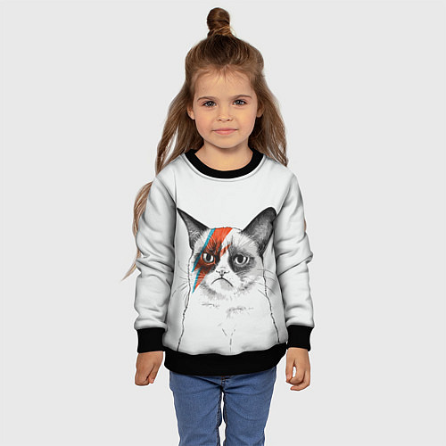 Детский свитшот David Bowie: Grumpy cat / 3D-Черный – фото 4
