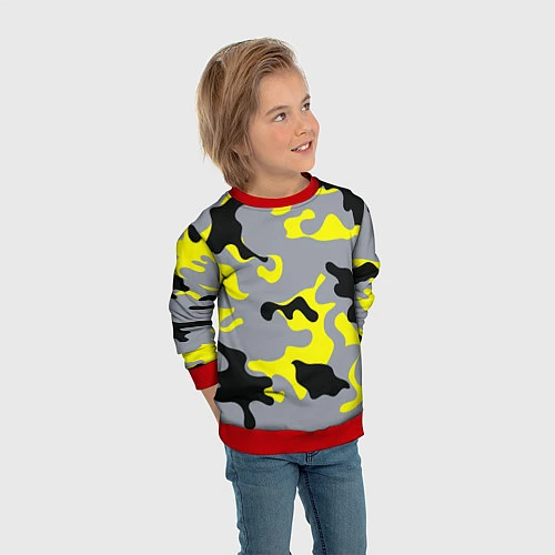 Детский свитшот Yellow & Grey Camouflage / 3D-Красный – фото 3