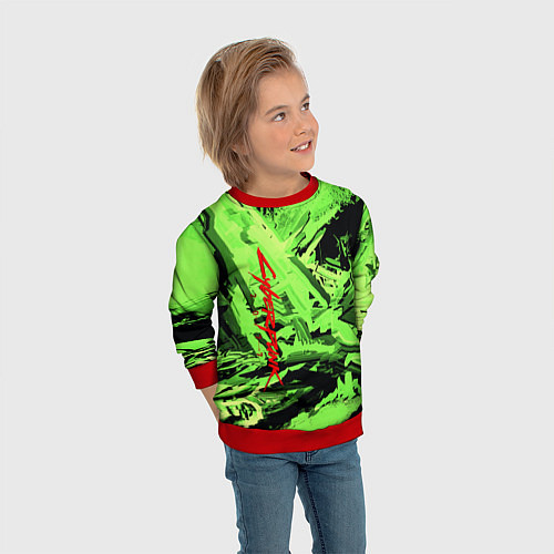 Детский свитшот Cyberpunk 2077: Green Breaks / 3D-Красный – фото 3