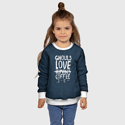 Свитшот детский Ghouls Love Coffee, цвет: 3D-белый — фото 2