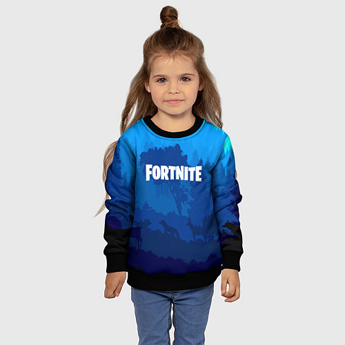 Детский свитшот Fortnite: Blue Forest / 3D-Черный – фото 4