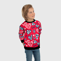 Свитшот детский Сердечки - паттерн, цвет: 3D-черный — фото 2
