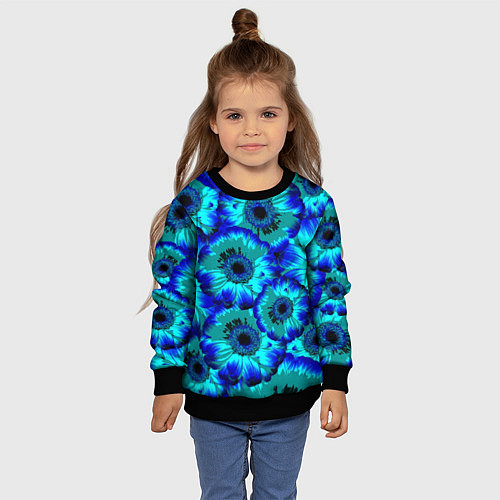 Детский свитшот Голубые хризантемы / 3D-Черный – фото 4