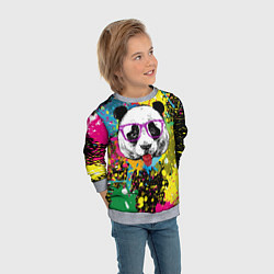 Свитшот детский Панда хипстер в брызгах краски, цвет: 3D-меланж — фото 2