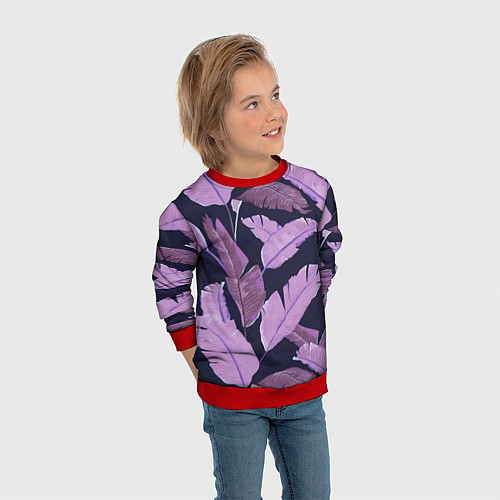 Детский свитшот Tropical leaves 4 purple / 3D-Красный – фото 3