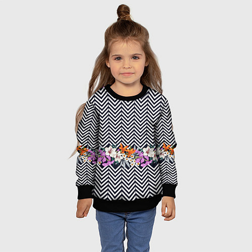 Детский свитшот Тропически цветы с орнаментом / 3D-Черный – фото 4