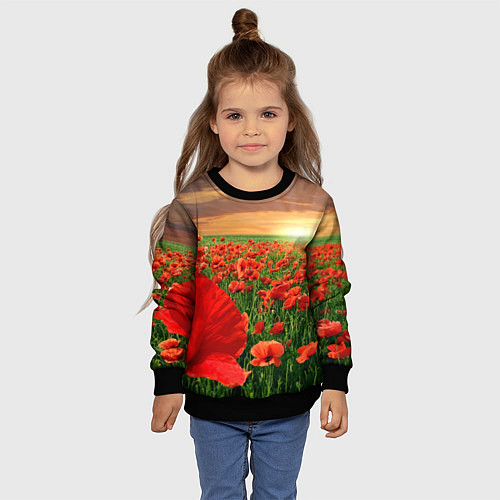 Детский свитшот Красный мак на закате / 3D-Черный – фото 4