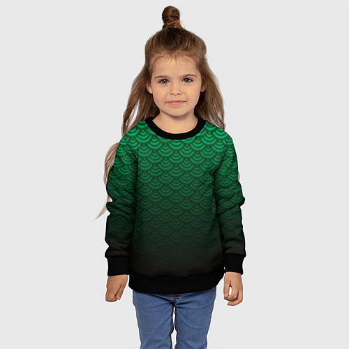 Детский свитшот Узор зеленая чешуя дракон / 3D-Черный – фото 4
