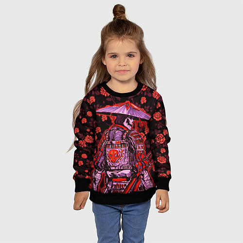 Детский свитшот Самурай в розах / 3D-Черный – фото 4