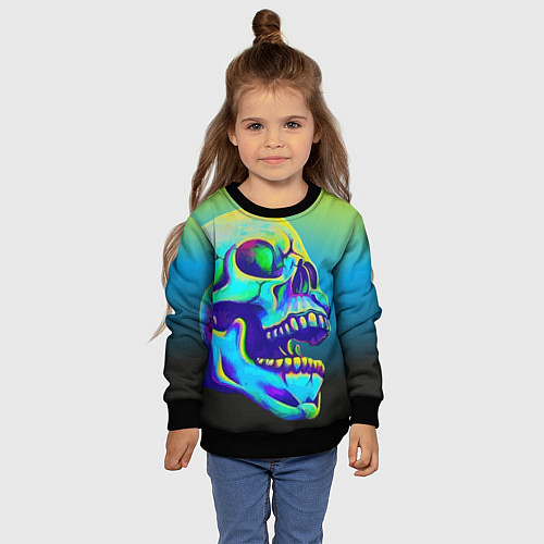 Детский свитшот Neon skull / 3D-Черный – фото 4