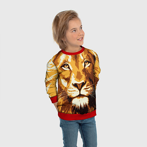 Детский свитшот Взгляд льва / 3D-Красный – фото 3