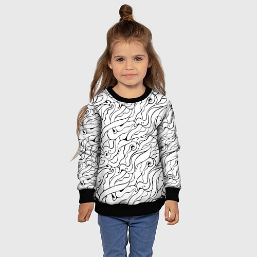 Детский свитшот Черно-белые узоры / 3D-Черный – фото 4