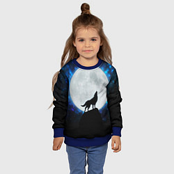 Свитшот детский Волк воющий на луну, цвет: 3D-синий — фото 2