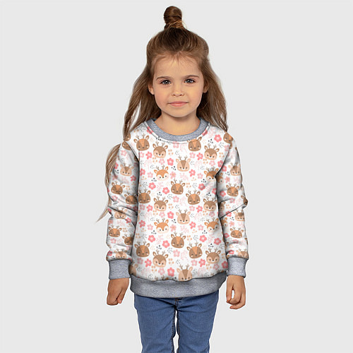 Детский свитшот Оленята и цветы / 3D-Меланж – фото 4