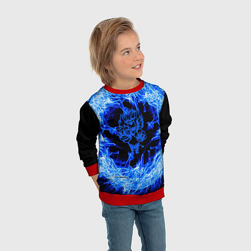 Детский свитшот Лев в синем пламени / 3D-Красный – фото 3