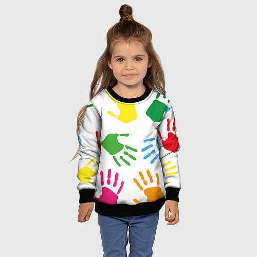 Детский свитшот Цветные ладошки - Детский узор / 3D-Черный – фото 4