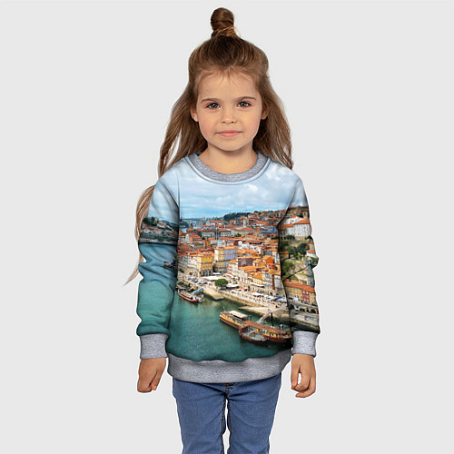 Детский свитшот Порту, оранжевые крыши, лодки / 3D-Меланж – фото 4