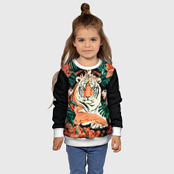 Свитшот детский Огненный Тигр в Цветах, цвет: 3D-белый — фото 2