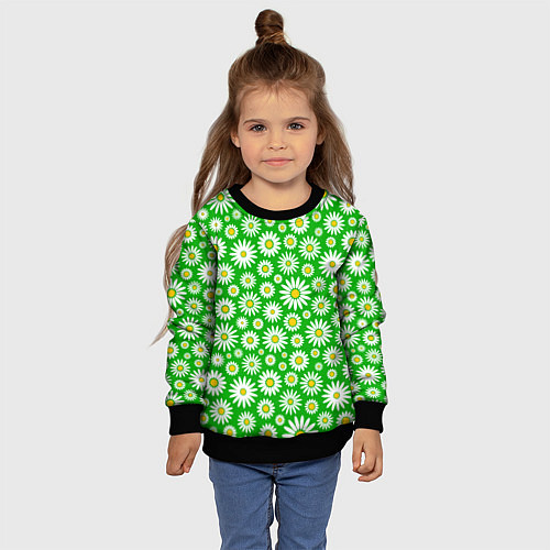 Детский свитшот Ромашки на зелёном фоне / 3D-Черный – фото 4