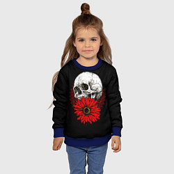 Свитшот детский Череп и Красный Цветок Skull, цвет: 3D-синий — фото 2