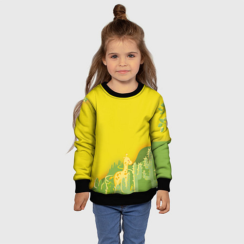 Детский свитшот Милый жираф в кактусах / 3D-Черный – фото 4