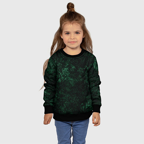 Детский свитшот Темно-зеленый мраморный узор / 3D-Черный – фото 4
