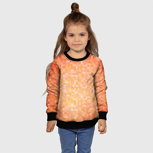 Детский свитшот Оранжевая пиксель абстракция / 3D-Черный – фото 4