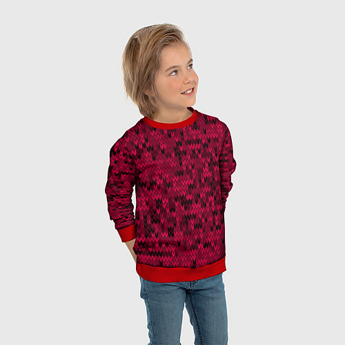 Детский свитшот Красно-черный абстрактный узор / 3D-Красный – фото 3